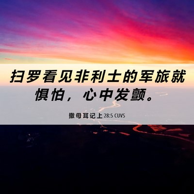 Picture 06 - 撒 母 耳 记 上 28:5 CUVS - 扫 罗 看 见 非 利 士 的 军 旅 就 惧 - Bible Verse Picture