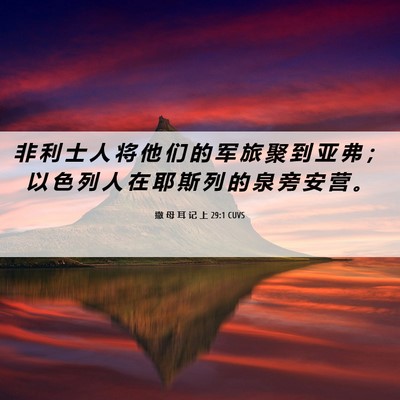 Picture 06 - 撒 母 耳 记 上 29:1 CUVS - 非 利 士 人 将 他 们 的 军 旅 聚 到 - Bible Verse Picture