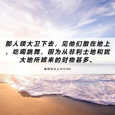 Picture 06 - 撒 母 耳 记 上 30:16 CUVS - 那 人 领 大 卫 下 去 ， 见 他 们 散 - Bible Verse Picture