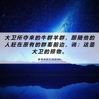 Picture 06 - 撒 母 耳 记 上 30:20 CUVS - 大 卫 所 夺 来 的 牛 群 羊 群 ， 跟 - Bible Verse Picture