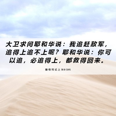 Picture 06 - 撒 母 耳 记 上 30:8 CUVS - 大 卫 求 问 耶 和 华 说 ： 我 追 赶 - Bible Verse Picture