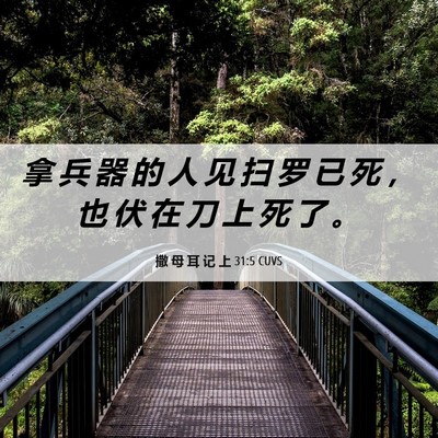 Picture 06 - 撒 母 耳 记 上 31:5 CUVS - 拿 兵 器 的 人 见 扫 罗 已 死 ， 也 - Bible Verse Picture