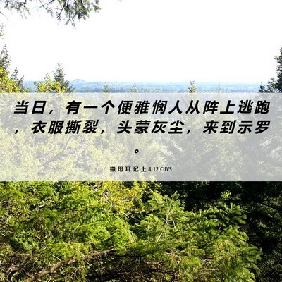 Picture 06 - 撒 母 耳 记 上 4:12 CUVS - 当 日 ， 有 一 个 便 雅 悯 人 从 阵 - Bible Verse Picture