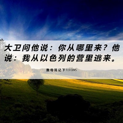 Picture 06 - 撒 母 耳 记 下 1:3 CUVS - 大 卫 问 他 说 ： 你 从 哪 里 来 ？ - Bible Verse Picture