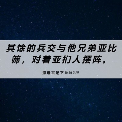 Picture 06 - 撒 母 耳 记 下 10:10 CUVS - 其 馀 的 兵 交 与 他 兄 弟 亚 比 筛 - Bible Verse Picture