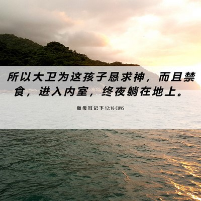 Picture 06 - 撒 母 耳 记 下 12:16 CUVS - 所 以 大 卫 为 这 孩 子 恳 求 神 ， - Bible Verse Picture