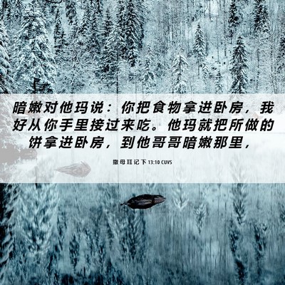 Picture 06 - 撒 母 耳 记 下 13:10 CUVS - 暗 嫩 对 他 玛 说 ： 你 把 食 物 拿 - Bible Verse Picture