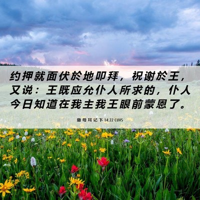 Picture 06 - 撒 母 耳 记 下 14:22 CUVS - 约 押 就 面 伏 於 地 叩 拜 ， 祝 谢 - Bible Verse Picture