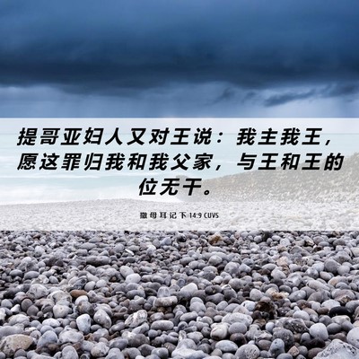 Picture 06 - 撒 母 耳 记 下 14:9 CUVS - 提 哥 亚 妇 人 又 对 王 说 ： 我 主 - Bible Verse Picture