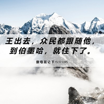 Picture 06 - 撒 母 耳 记 下 15:17 CUVS - 王 出 去 ， 众 民 都 跟 随 他 ， 到 - Bible Verse Picture