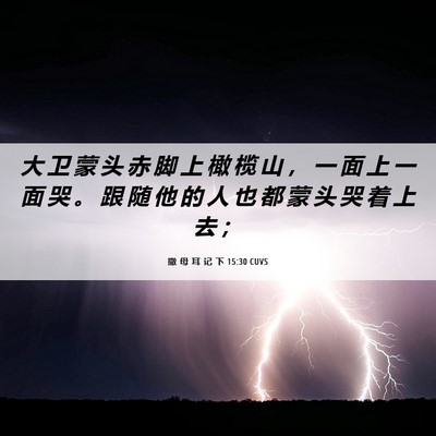 Picture 06 - 撒 母 耳 记 下 15:30 CUVS - 大 卫 蒙 头 赤 脚 上 橄 榄 山 ， 一 - Bible Verse Picture