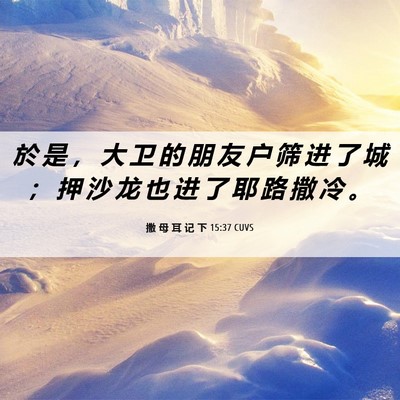 Picture 06 - 撒 母 耳 记 下 15:37 CUVS - 於 是 ， 大 卫 的 朋 友 户 筛 进 了 - Bible Verse Picture