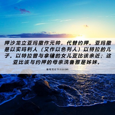 Picture 06 - 撒 母 耳 记 下 17:25 CUVS - 押 沙 龙 立 亚 玛 撒 作 元 帅 ， 代 - Bible Verse Picture