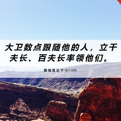 Picture 06 - 撒 母 耳 记 下 18:1 CUVS - 大 卫 数 点 跟 随 他 的 人 ， 立 千 - Bible Verse Picture