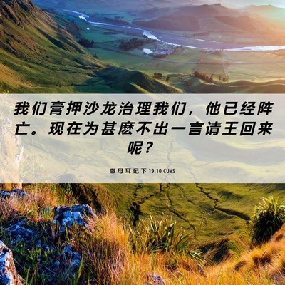 Picture 06 - 撒 母 耳 记 下 19:10 CUVS - 我 们 膏 押 沙 龙 治 理 我 们 ， 他 - Bible Verse Picture