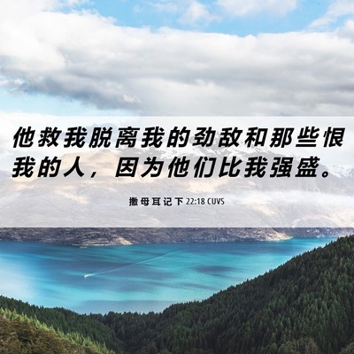 Picture 06 - 撒 母 耳 记 下 22:18 CUVS - 他 救 我 脱 离 我 的 劲 敌 和 那 些 - Bible Verse Picture