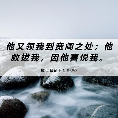 Picture 06 - 撒 母 耳 记 下 22:20 CUVS - 他 又 领 我 到 宽 阔 之 处 ； 他 救 - Bible Verse Picture