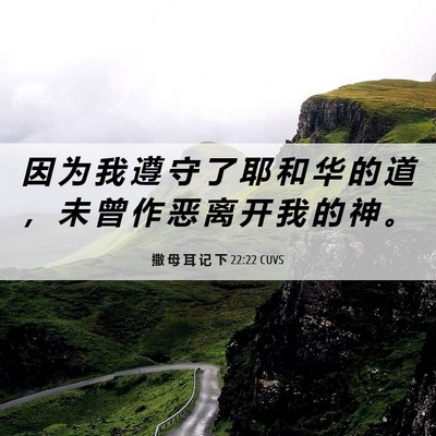 Picture 06 - 撒 母 耳 记 下 22:22 CUVS - 因 为 我 遵 守 了 耶 和 华 的 道 ， - Bible Verse Picture