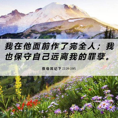 Picture 06 - 撒 母 耳 记 下 22:24 CUVS - 我 在 他 面 前 作 了 完 全 人 ； 我 - Bible Verse Picture