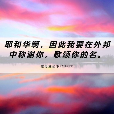 Picture 06 - 撒 母 耳 记 下 22:50 CUVS - 耶 和 华 啊 ， 因 此 我 要 在 外 邦 - Bible Verse Picture
