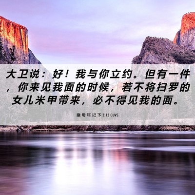 Picture 06 - 撒 母 耳 记 下 3:13 CUVS - 大 卫 说 ： 好 ！ 我 与 你 立 约 。 - Bible Verse Picture