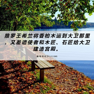 Picture 06 - 撒 母 耳 记 下 5:11 CUVS - 推 罗 王 希 兰 将 香 柏 木 运 到 大 - Bible Verse Picture