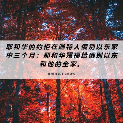 Picture 06 - 撒 母 耳 记 下 6:11 CUVS - 耶 和 华 的 约 柜 在 迦 特 人 俄 别 - Bible Verse Picture