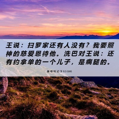 Picture 06 - 撒 母 耳 记 下 9:3 CUVS - 王 说 ： 扫 罗 家 还 有 人 没 有 ？ - Bible Verse Picture