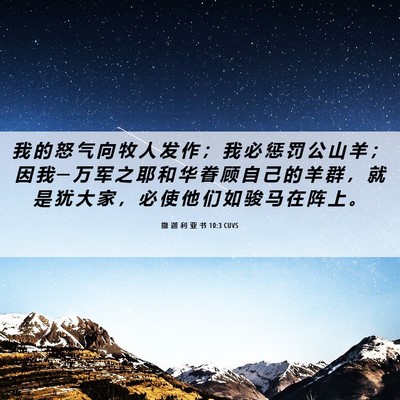Picture 06 - 撒 迦 利 亚 书 10:3 CUVS - 我 的 怒 气 向 牧 人 发 作 ； 我 必 - Bible Verse Picture