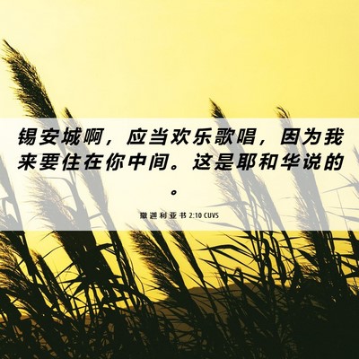 Picture 06 - 撒 迦 利 亚 书 2:10 CUVS - 锡 安 城 啊 ， 应 当 欢 乐 歌 唱 ， - Bible Verse Picture