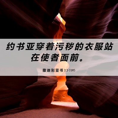 Picture 06 - 撒 迦 利 亚 书 3:3 CUVS - 约 书 亚 穿 着 污 秽 的 衣 服 站 在 - Bible Verse Picture