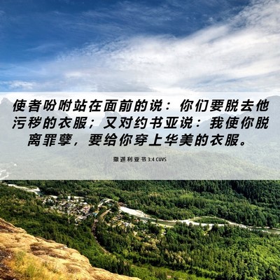 Picture 06 - 撒 迦 利 亚 书 3:4 CUVS - 使 者 吩 咐 站 在 面 前 的 说 ： 你 - Bible Verse Picture