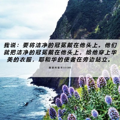 Picture 06 - 撒 迦 利 亚 书 3:5 CUVS - 我 说 ： 要 将 洁 净 的 冠 冕 戴 在 - Bible Verse Picture