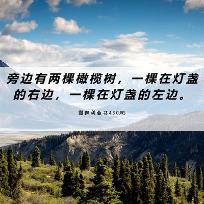 Picture 06 - 撒 迦 利 亚 书 4:3 CUVS - 旁 边 有 两 棵 橄 榄 树 ， 一 棵 在 - Bible Verse Picture