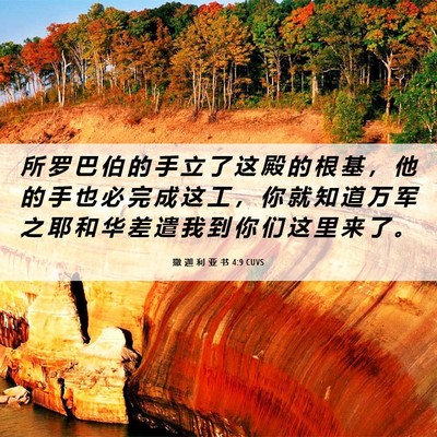 Picture 06 - 撒 迦 利 亚 书 4:9 CUVS - 所 罗 巴 伯 的 手 立 了 这 殿 的 根 - Bible Verse Picture