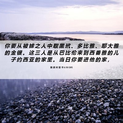 Picture 06 - 撒 迦 利 亚 书 6:10 CUVS - 你 要 从 被 掳 之 人 中 取 黑 玳 、 - Bible Verse Picture