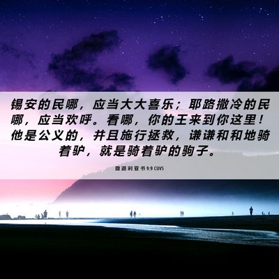 Picture 06 - 撒 迦 利 亚 书 9:9 CUVS - 锡 安 的 民 哪 ， 应 当 大 大 喜 乐 - Bible Verse Picture