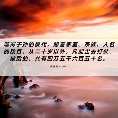 Picture 06 - 民 数 记 1:24 CUVS - 迦 得 子 孙 的 後 代 ， 照 着 家 室 - Bible Verse Picture