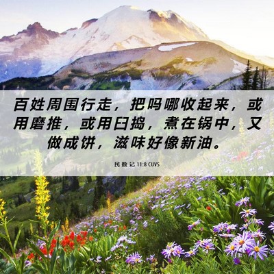 Picture 06 - 民 数 记 11:8 CUVS - 百 姓 周 围 行 走 ， 把 吗 哪 收 起 - Bible Verse Picture