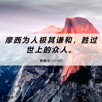 Picture 06 - 民 数 记 12:3 CUVS - 摩 西 为 人 极 其 谦 和 ， 胜 过 世 - Bible Verse Picture