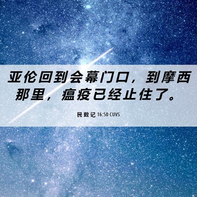 Picture 06 - 民 数 记 16:50 CUVS - 亚 伦 回 到 会 幕 门 口 ， 到 摩 西 - Bible Verse Picture