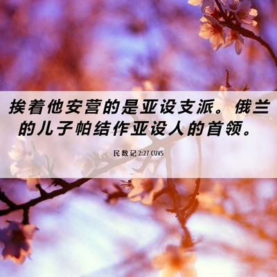 Picture 06 - 民 数 记 2:27 CUVS - 挨 着 他 安 营 的 是 亚 设 支 派 。 - Bible Verse Picture