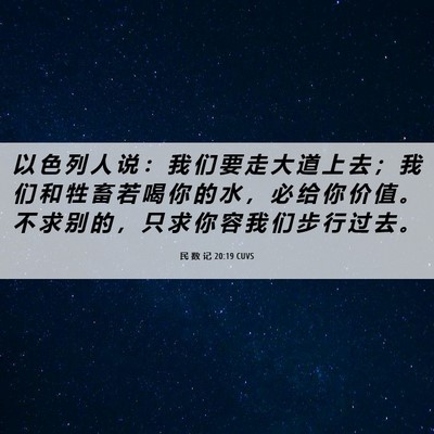 Picture 06 - 民 数 记 20:19 CUVS - 以 色 列 人 说 ： 我 们 要 走 大 道 - Bible Verse Picture