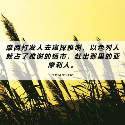 Picture 06 - 民 数 记 21:32 CUVS - 摩 西 打 发 人 去 窥 探 雅 谢 ， 以 - Bible Verse Picture