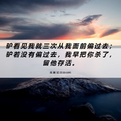 Picture 06 - 民 数 记 22:33 CUVS - 驴 看 见 我 就 三 次 从 我 面 前 偏 - Bible Verse Picture