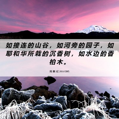 Picture 06 - 民 数 记 24:6 CUVS - 如 接 连 的 山 谷 ， 如 河 旁 的 园 - Bible Verse Picture