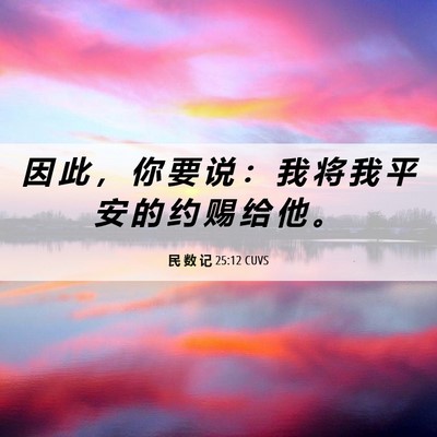 Picture 06 - 民 数 记 25:12 CUVS - 因 此 ， 你 要 说 ： 我 将 我 平 安 - Bible Verse Picture