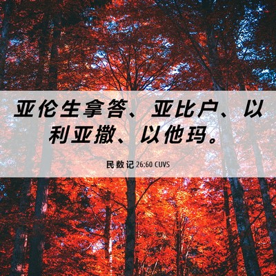 Picture 06 - 民 数 记 26:60 CUVS - 亚 伦 生 拿 答 、 亚 比 户 、 以 利 - Bible Verse Picture