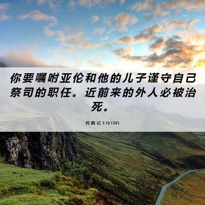 Picture 06 - 民 数 记 3:10 CUVS - 你 要 嘱 咐 亚 伦 和 他 的 儿 子 谨 - Bible Verse Picture