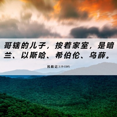 Picture 06 - 民 数 记 3:19 CUVS - 哥 辖 的 儿 子 ， 按 着 家 室 ， 是 - Bible Verse Picture